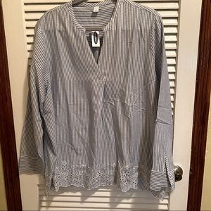 NWT - Old Navy V-Neck Striped Top, Eyelet Embroidered Border, Sz XL